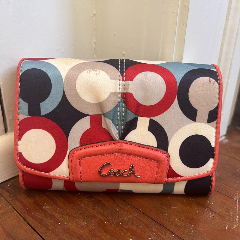 Vintage Y2K Coach scarf wallet. Orange, Blue snd Cream